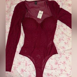 Chic Maroon Beaded Bodysuit